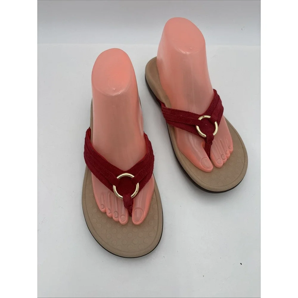 Vionic Aloe Orthotic Support Red  Leather  Sz 8 Women's FitFlop Thong Sandal/EUC